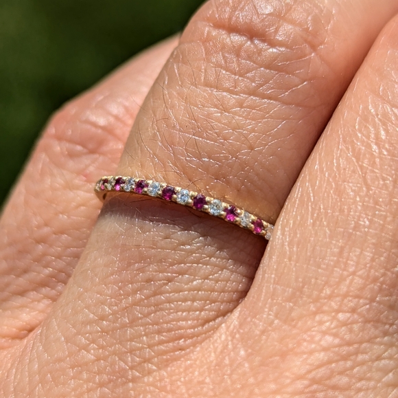14k Yellow Gold Ruby and Diamond Dainty Band Ring - Picture 7 of 7